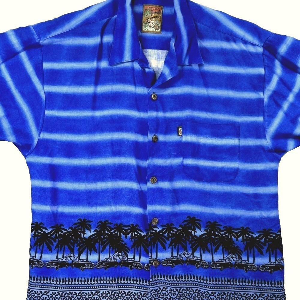 Pineapple Connection Hawaiian Shirt Men‎ S Blue Cars Surfboards Palm Classic